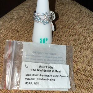 Bomb Party The Confidence Is Real Aquamarine Cubic Zirconia Ring with Rhodium